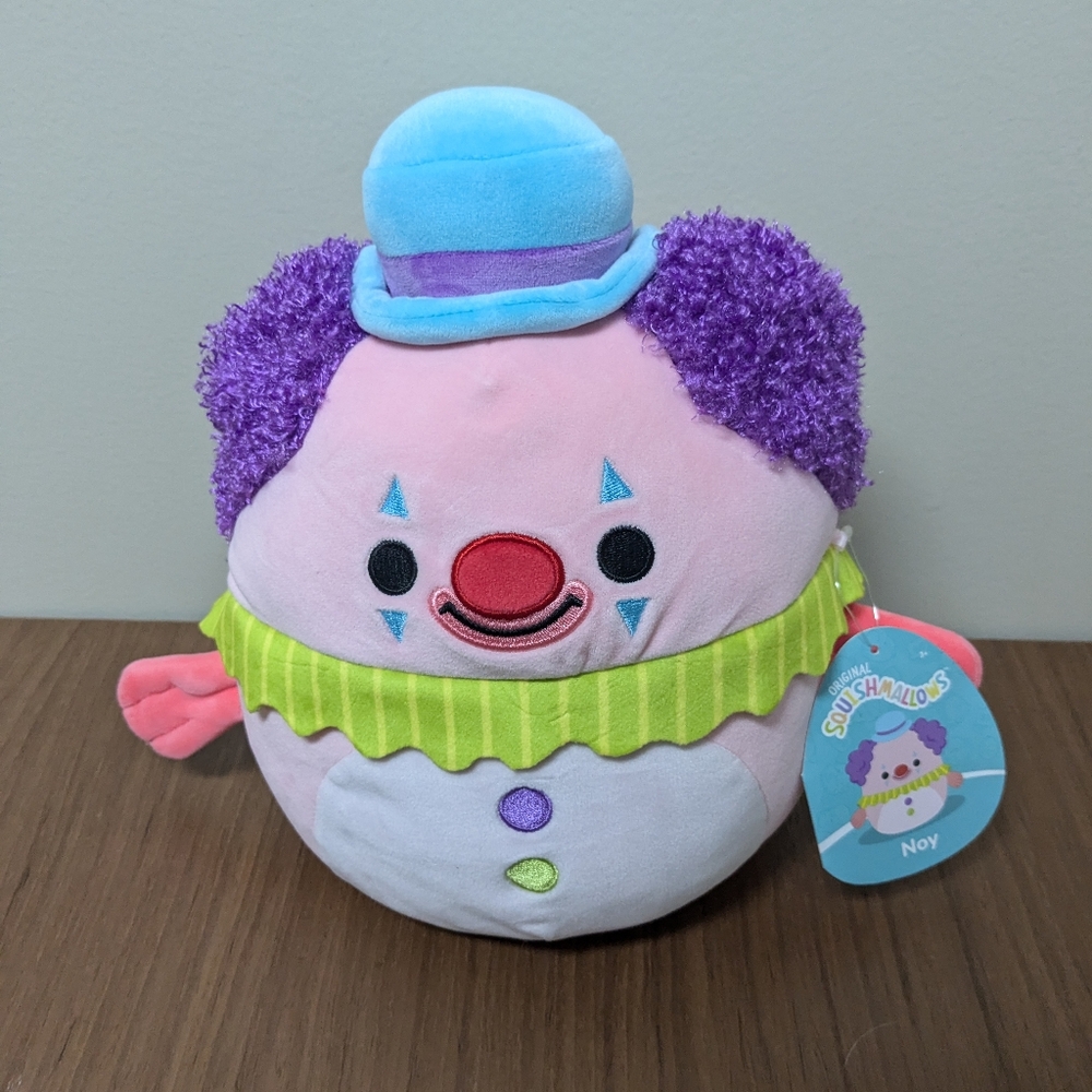 BNWT 8" Noy the Blobfish Clown Squishmallows Pink and Purple Plush Toy